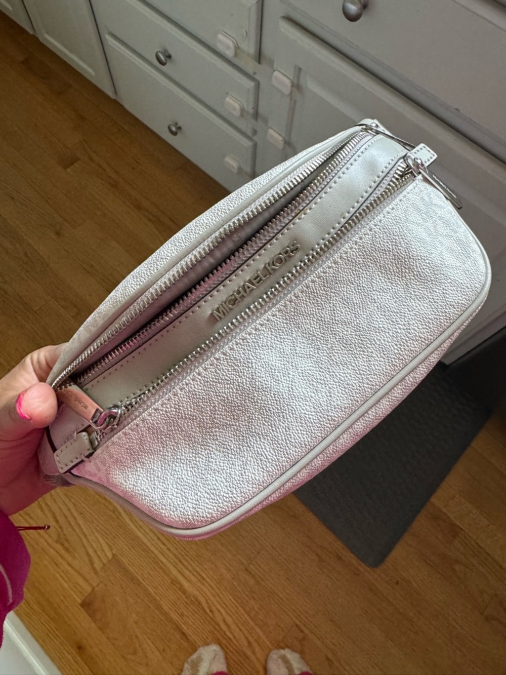 Michael Kors White Leather Double-Zip Fanny Pack